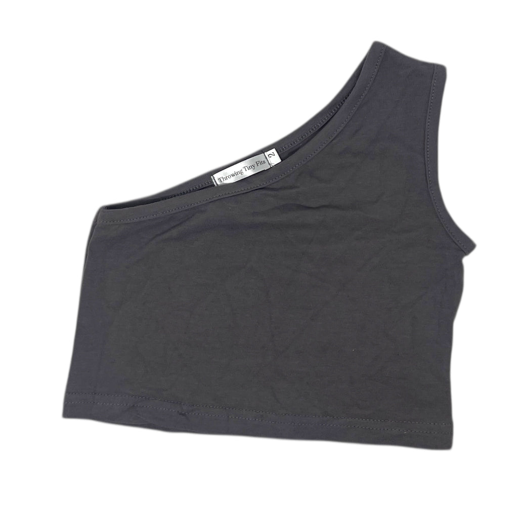 Grey One shoulder Crop Top size 2Y