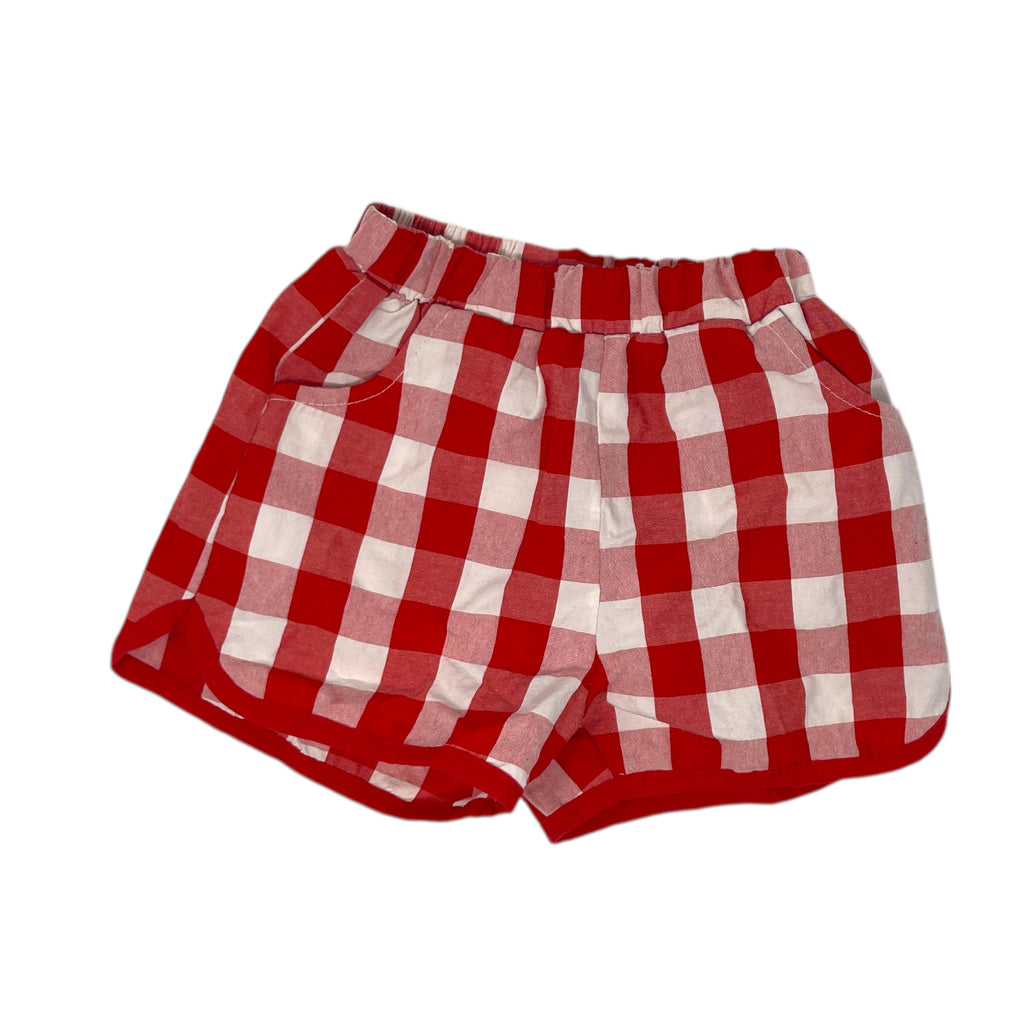 Red and White Track shorts size 3Y